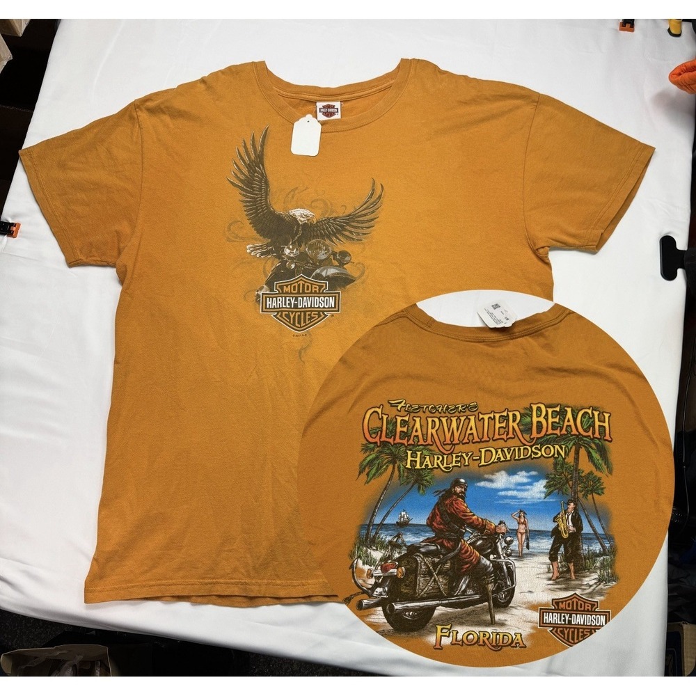 Harley Davidson 2011 Mens 2XL Eagle X Clear Water Beach Florida T-Shirt Orange